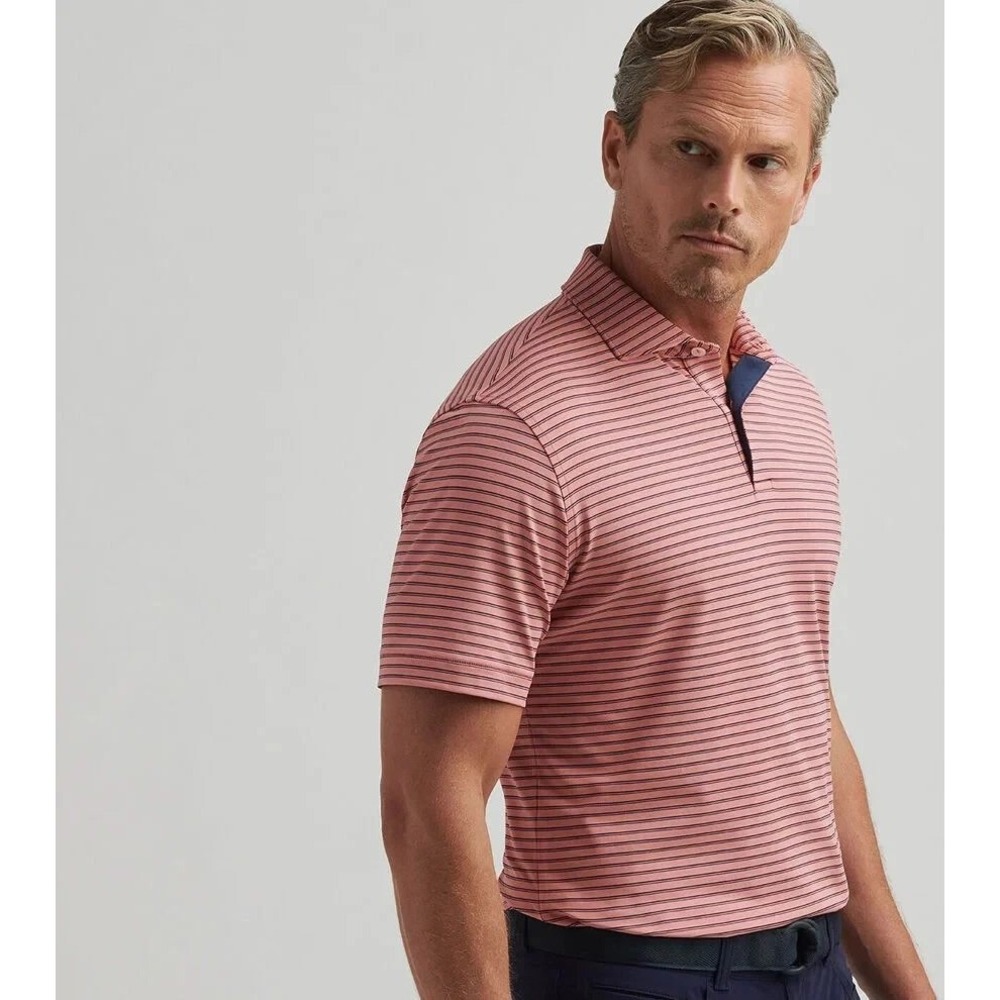 Peter Millar Mens Summer Comfort Striped Golf Polo Shirt Pink Crepe Navy XXL New
